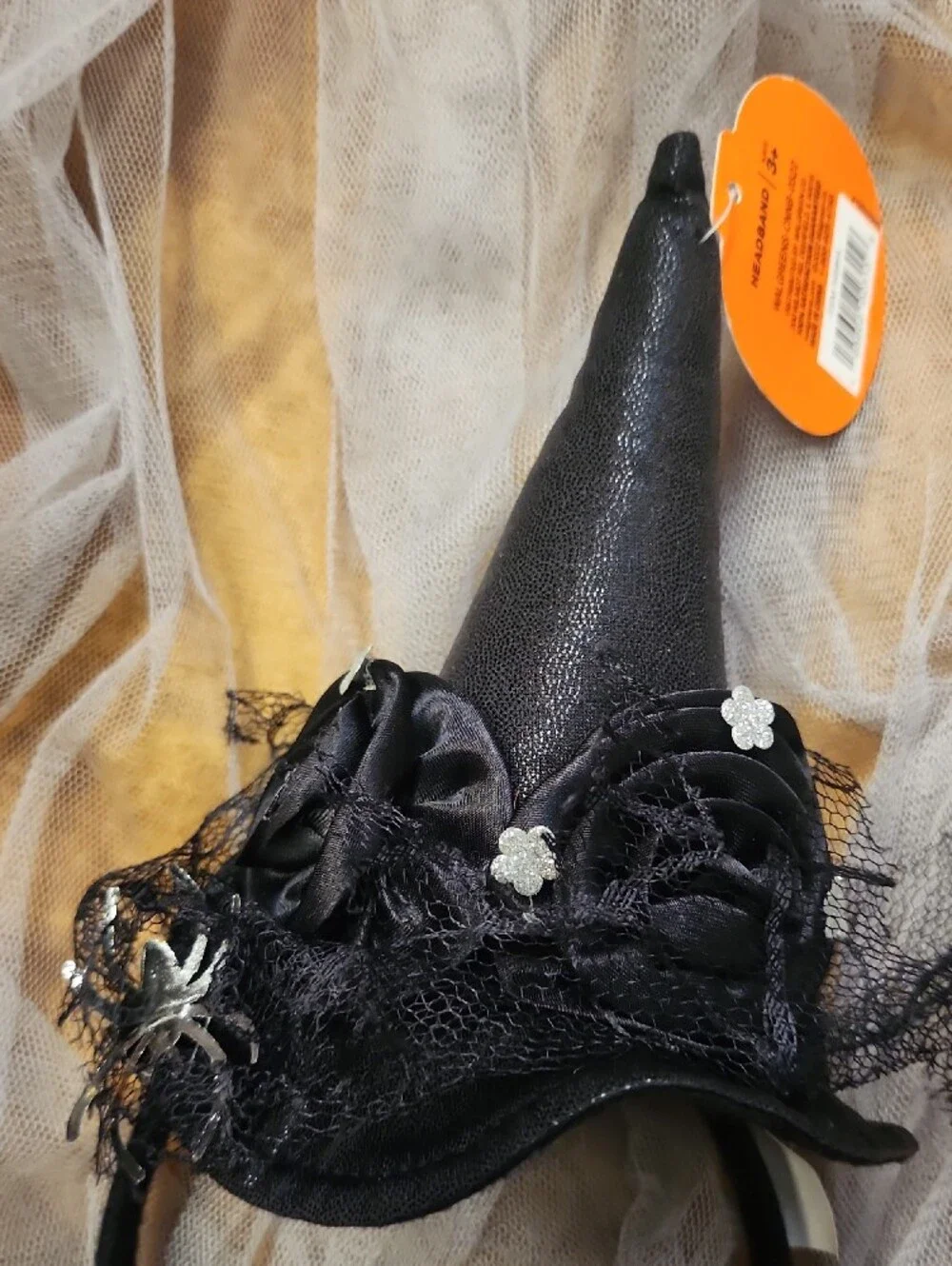(3pc) Black Witch Hat Headband and Silver Tiara Set